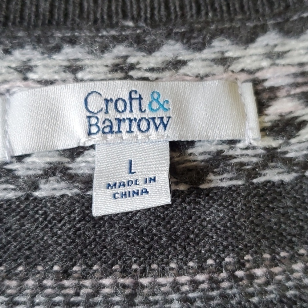 Croft & Barrow Extra cozy Cadigan Pink & Gray stripe cardigan large NWT - Picture 2 of 10